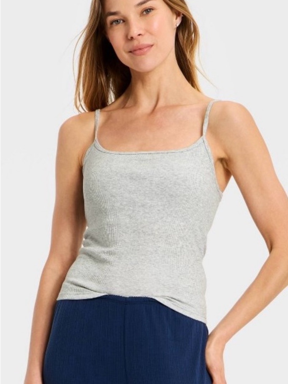 Auden Light Gray Ribbed Square-Neck Cami with Built In Bra